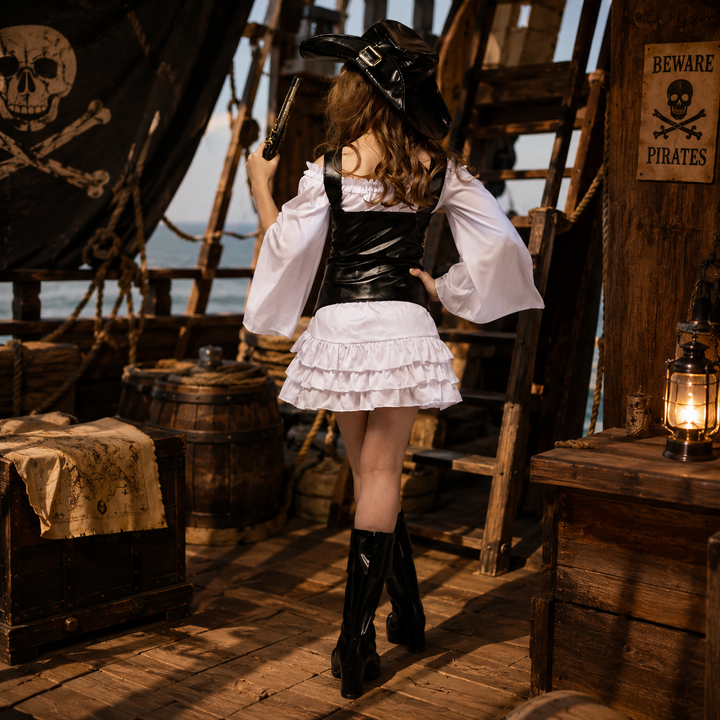 Girls Pirate Captain Costume Dress Kids Halloween Cosplay Outfit