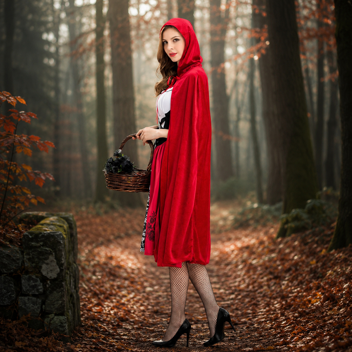Women’s Hooded Cape Dress Halloween Cosplay Costume Little Red Riding Hood
