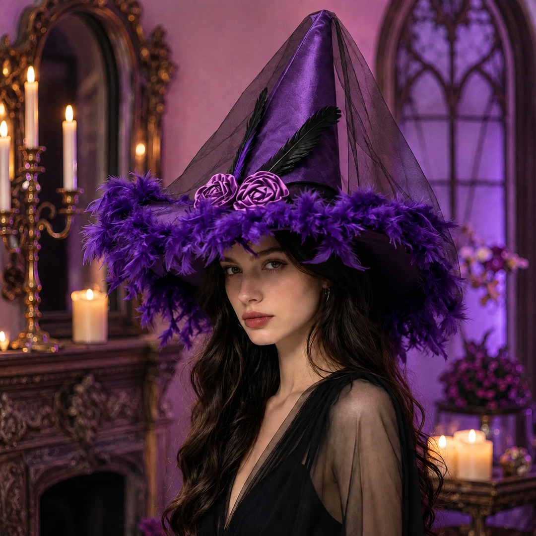 Witch Hat Halloween Costume Accessory Feather Pointed Hat