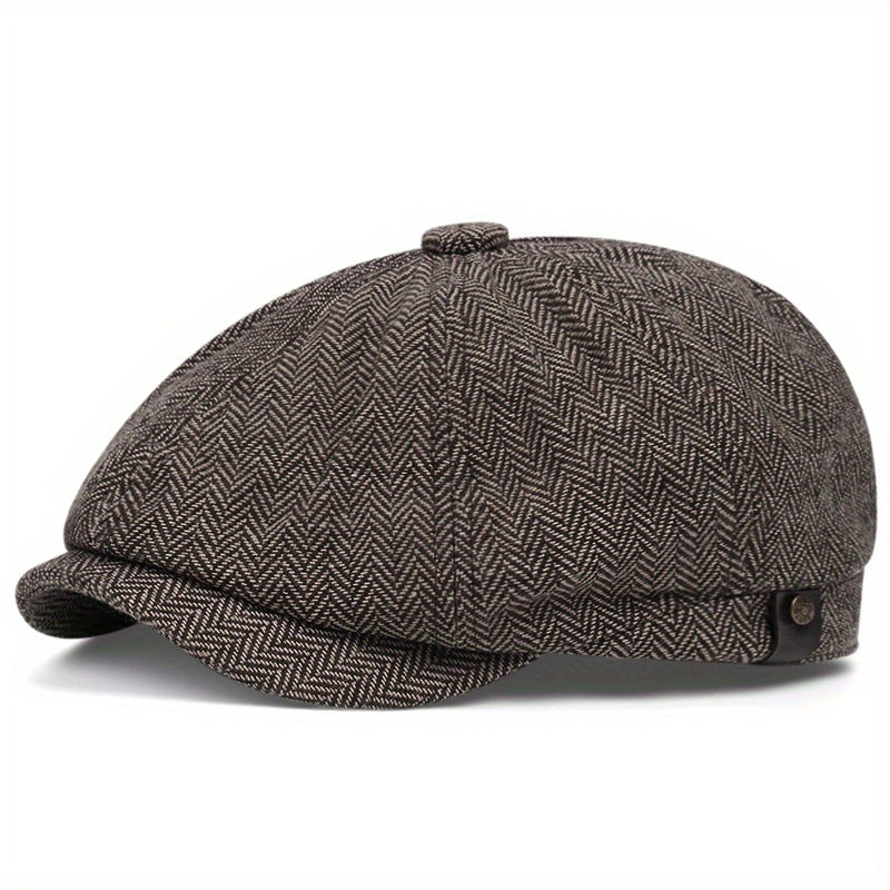 Eight Panel Herringbone Tweed Cap Casual Striped Hat
