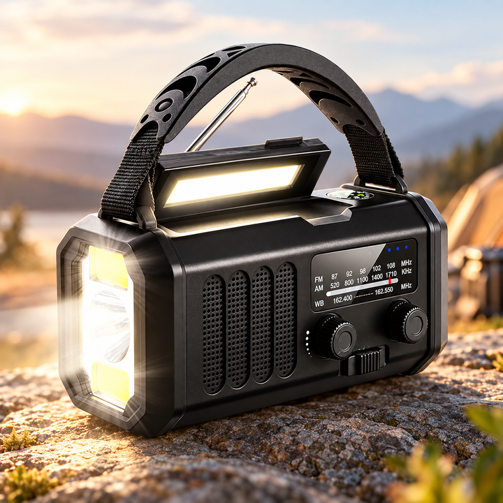 Wind Up Emergency Radio 10000mAh Solar 135lm Flashlight Reading Lamp