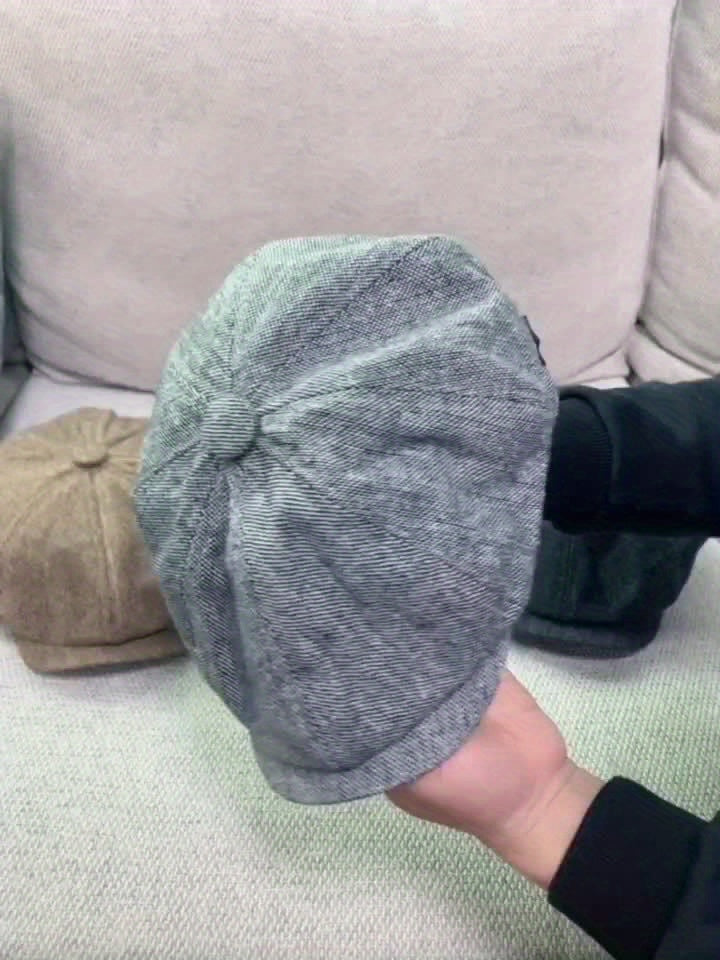 Eight Panel Herringbone Tweed Cap Casual Striped Hat