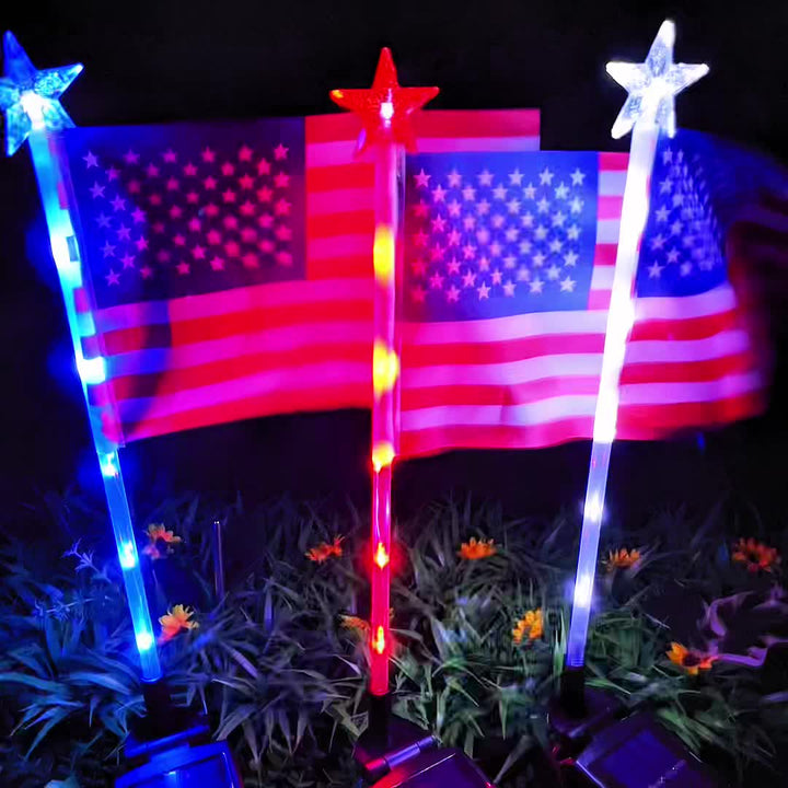 3-Pack Solar American Flag Outdoor Garden Landscape Lights