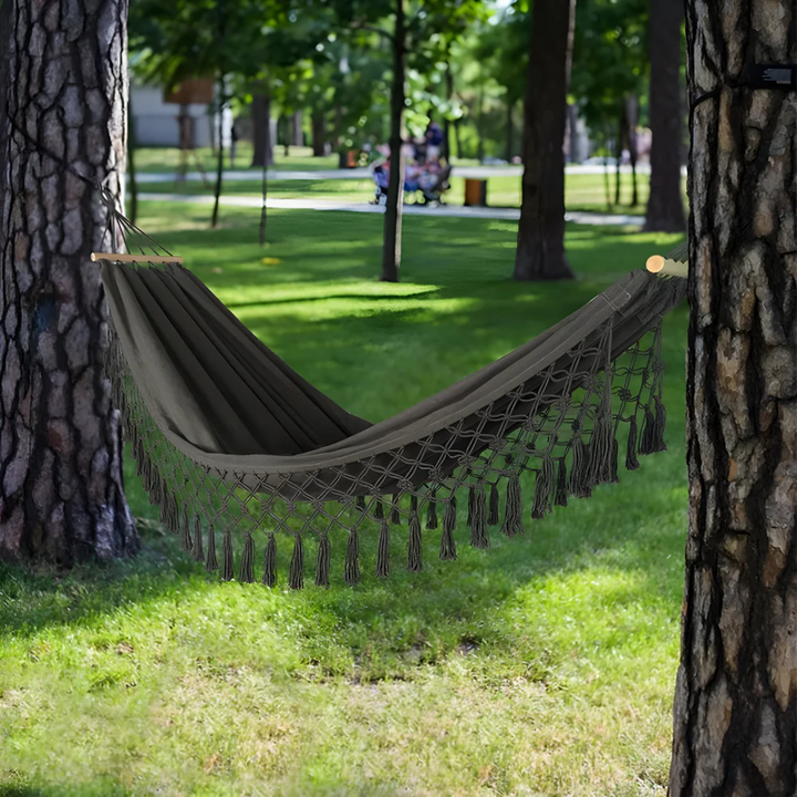 Hammock with Wooden Spreader Bars Indoor Outdoor Hanging Bed