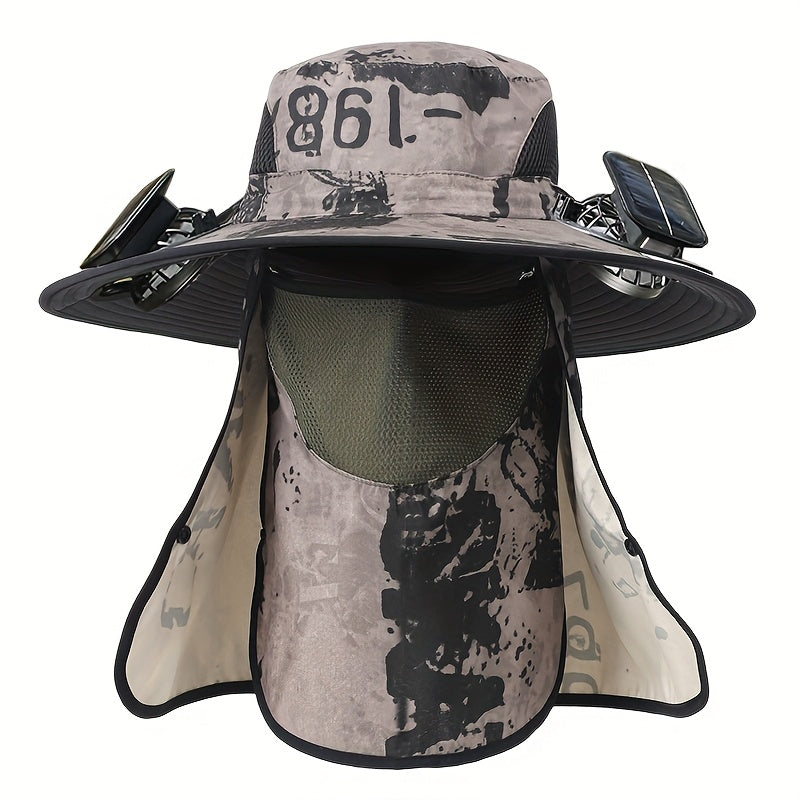 Outdoor Fishing Hat with Two Solar Fans, Removable Sunshade, USB Charging