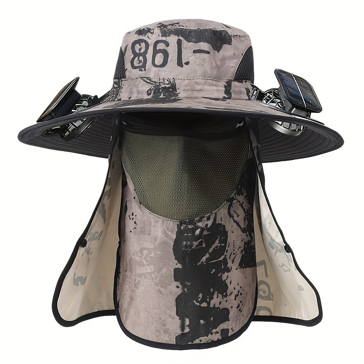 Outdoor Fishing Hat with Two Solar Fans, Removable Sunshade, USB Charging