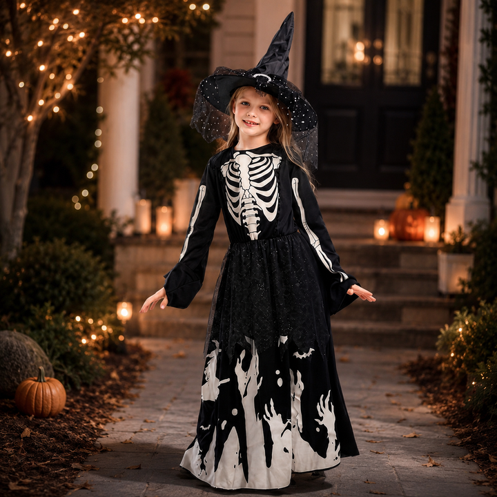 Witch Skeleton Glow in the Dark Kids Halloween Costume Dress