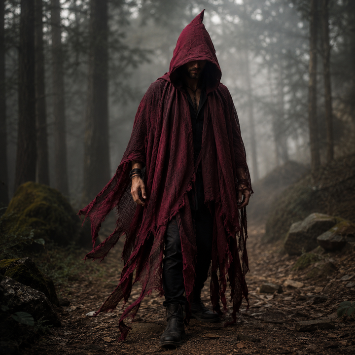 Adult Hooded Tattered Cloak Costume Grim Reaper Halloween Cosplay