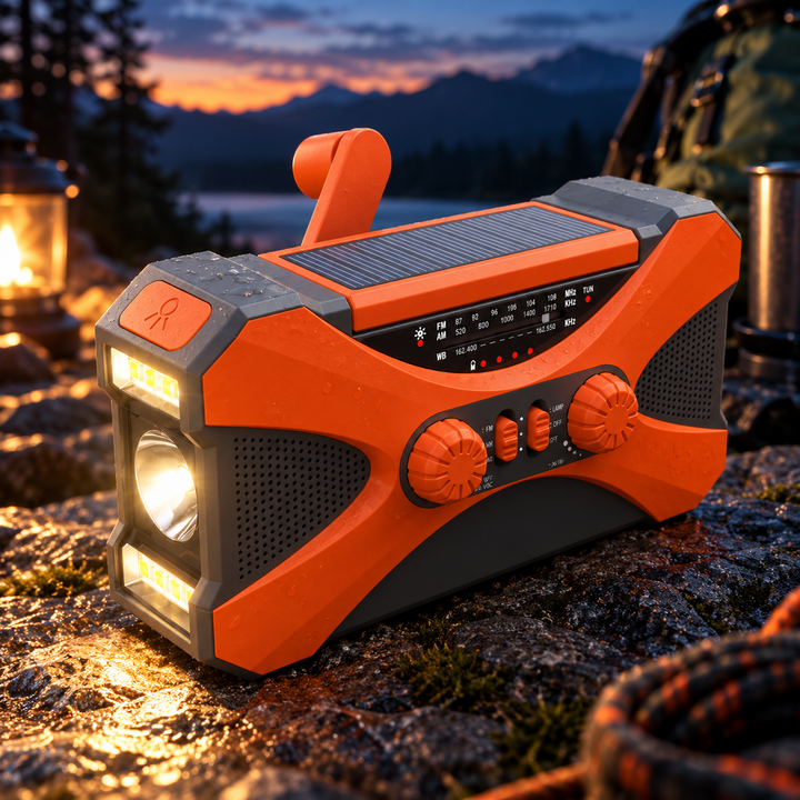 Rugged Emergency Radio Hand Crank Solar 10000mAh 3 Mode Flashlight SOS