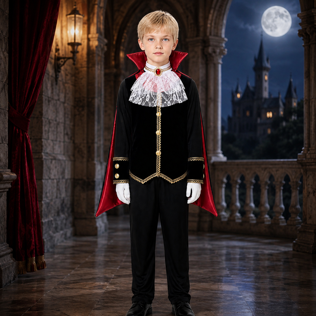 Boys Vampire Costume with Cape and Vest Halloween Costume