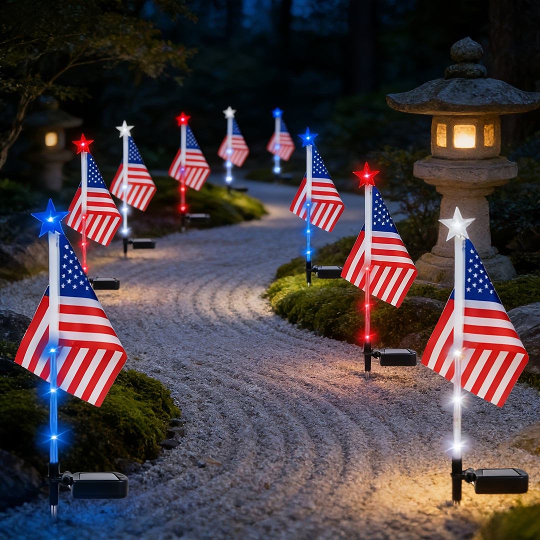 3-Pack Solar American Flag Outdoor Garden Landscape Lights