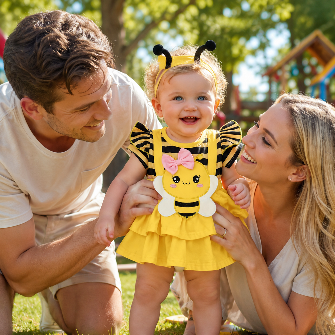 Baby Bee Romper Costume with Antenna Headband Set for Baby Photo Prop