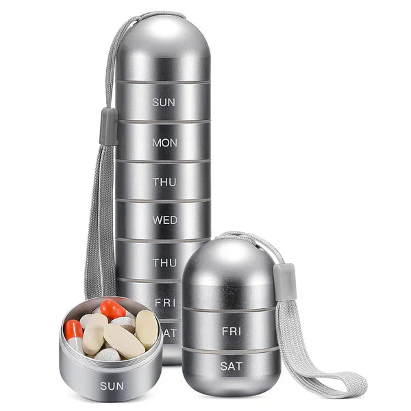 7 Day Aluminum Portable Pill Organizer Box Travel Medicine Container