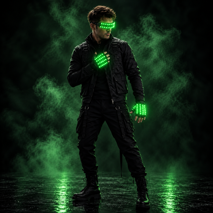 LED Light Up Gloves and Glasses Set Electronic Party Accessories