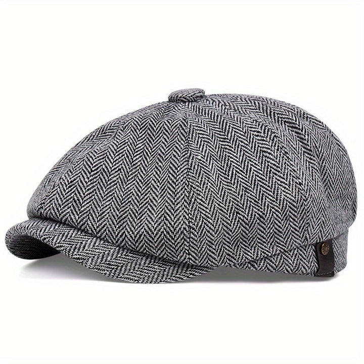 Eight Panel Herringbone Tweed Cap Casual Striped Hat