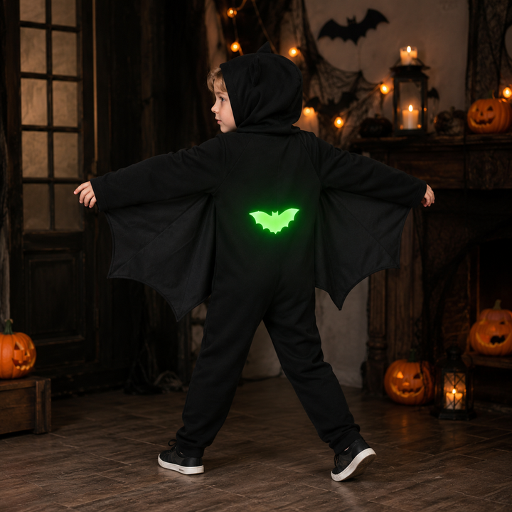 Kids Bat Wings Onesie Jumpsuit Halloween Costume Glow Trim Cosplay