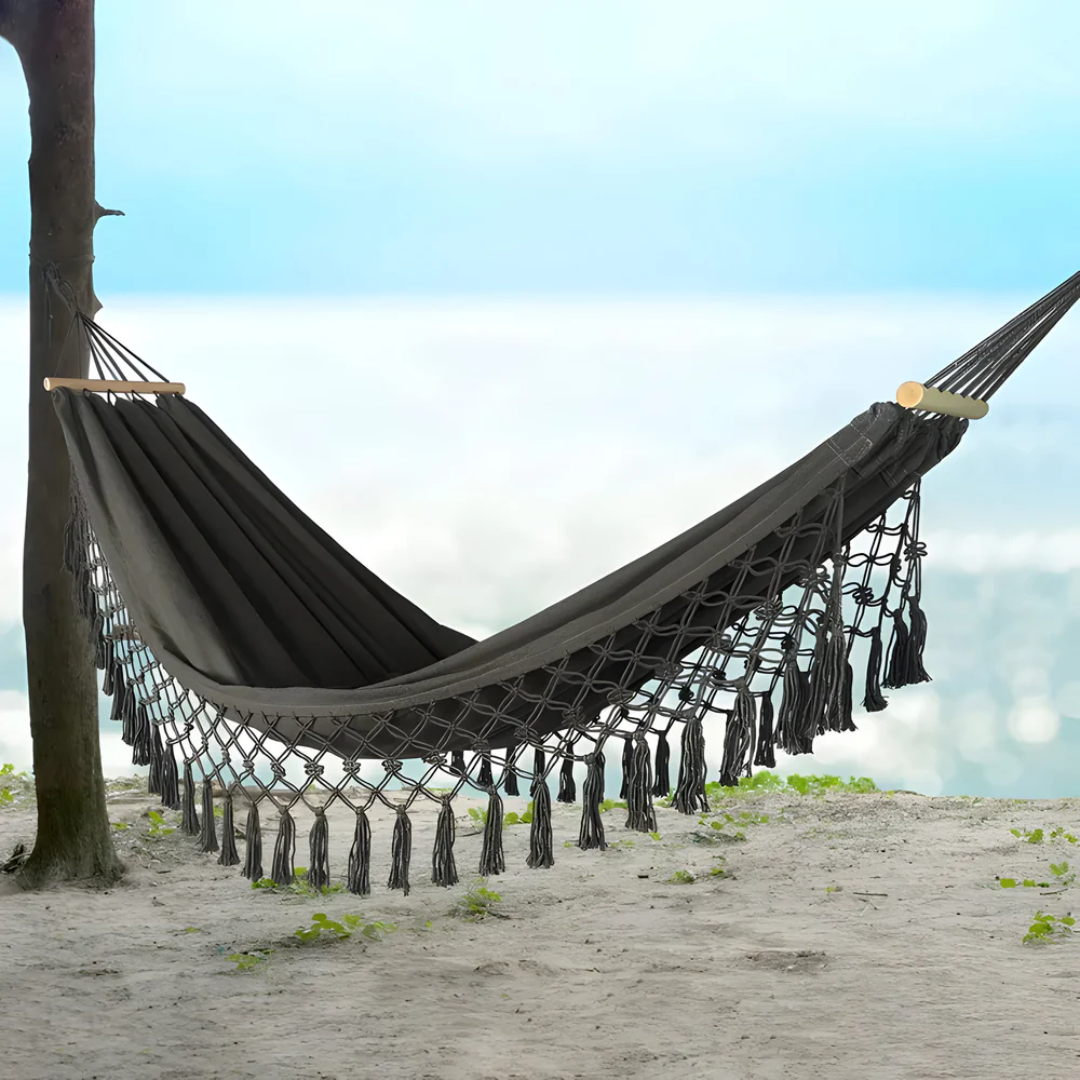 Hammock with Wooden Spreader Bars Indoor Outdoor Hanging Bed