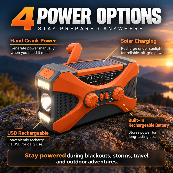 Rugged Emergency Radio Hand Crank Solar 10000mAh 3 Mode Flashlight SOS