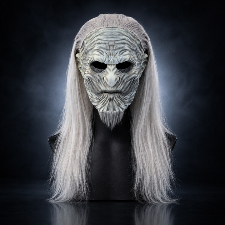 Halloween White Walker Mask with Long Hair Costume Mask