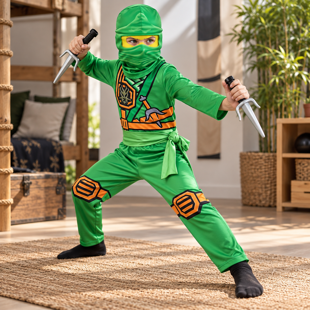 Boys Ninja Warrior Costume Set with Sai Weapons Halloween Dress Up