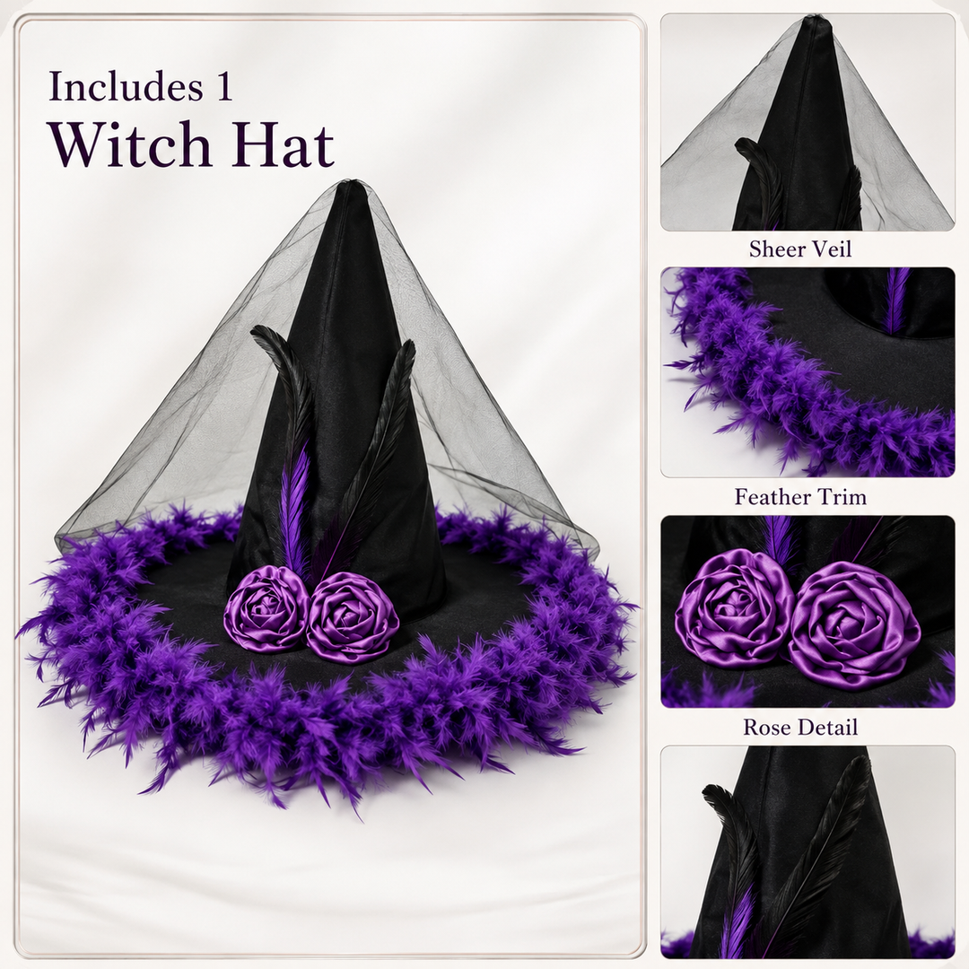 Witch Hat Halloween Costume Accessory Feather Pointed Hat
