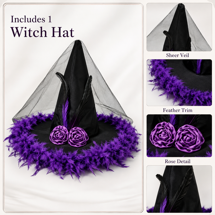 Witch Hat Halloween Costume Accessory Feather Pointed Hat