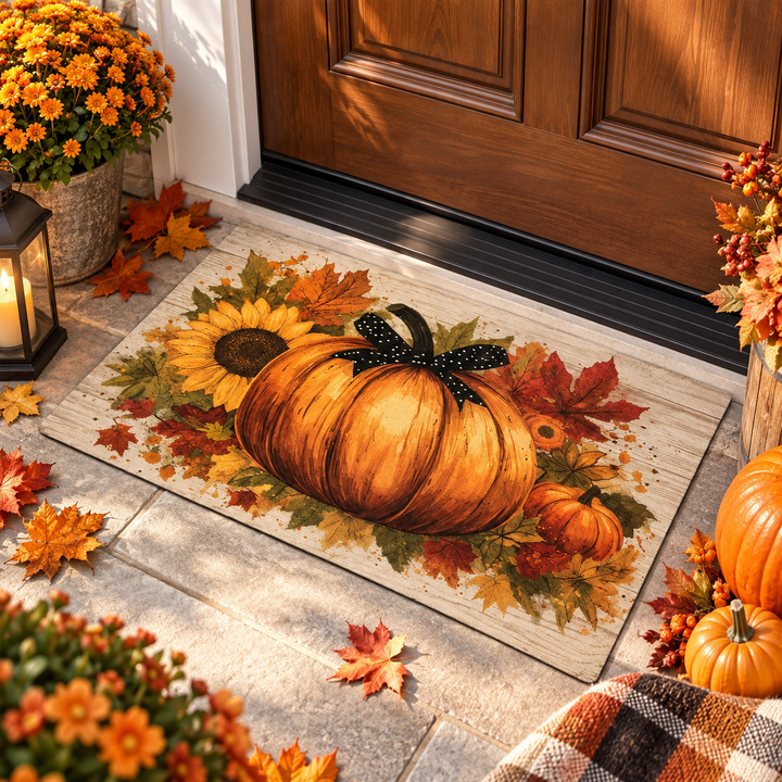 Pumpkin Doormat Non Slip Velvet Entryway Welcome Floor Mat