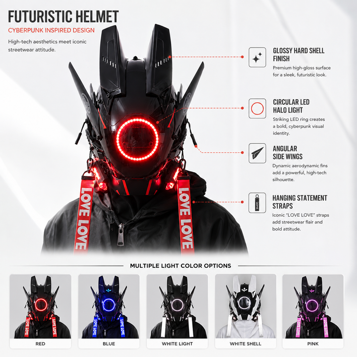LED Light-Up Cyberpunk Helmet Mask for Festival Rave Costume