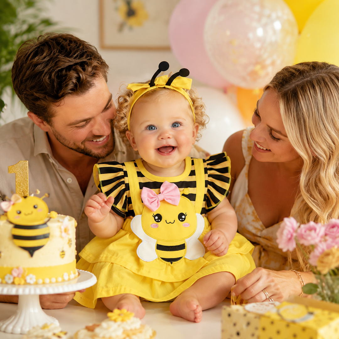 Baby Bee Romper Costume with Antenna Headband Set for Baby Photo Prop