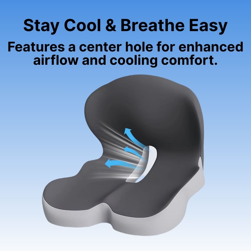 Memory Foam Seat Cushion for Back Pain Relief, Ergonomic Comfort, Tailbone Support