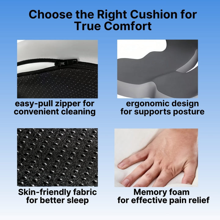 Memory Foam Seat Cushion for Back Pain Relief, Ergonomic Comfort, Tailbone Support