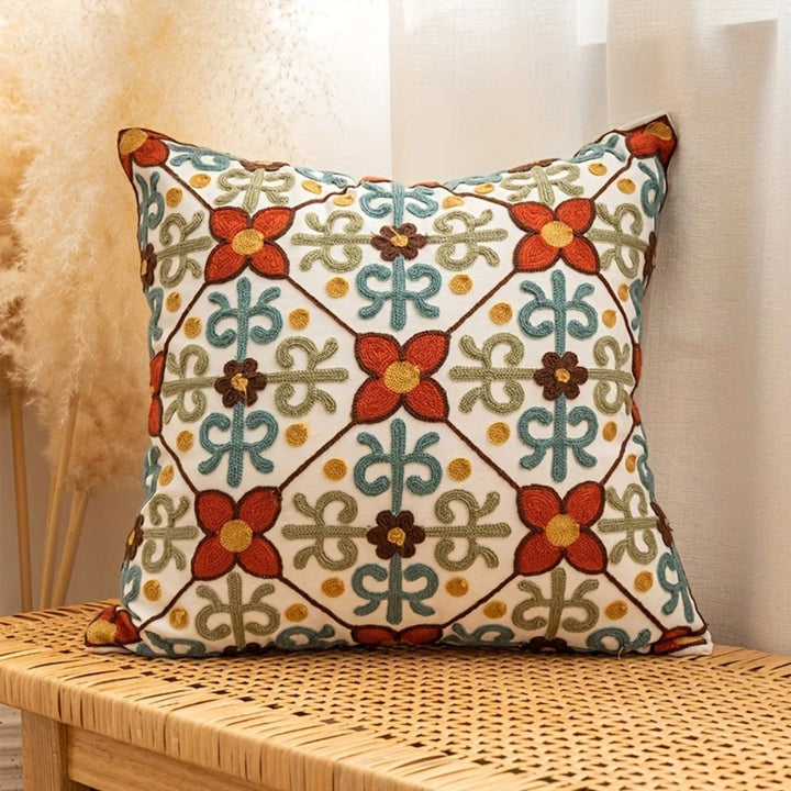 Square Embroidered Cushion Cover Vintage Style Pillow Case