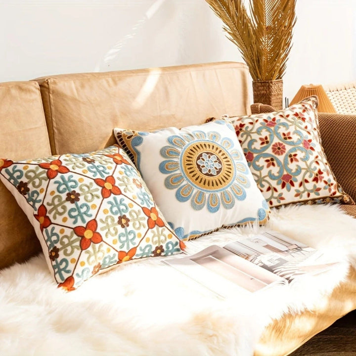 Square Embroidered Cushion Cover Vintage Style Pillow Case