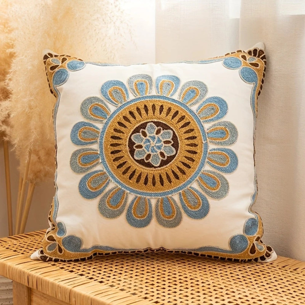 Square Embroidered Cushion Cover Vintage Style Pillow Case