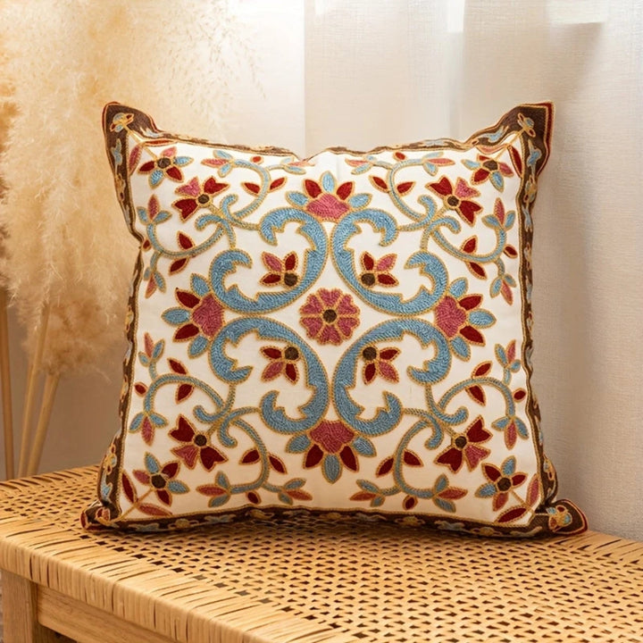Square Embroidered Cushion Cover Vintage Style Pillow Case