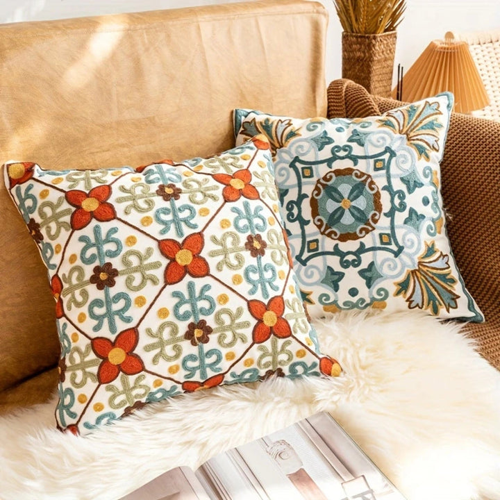 Square Embroidered Cushion Cover Vintage Style Pillow Case