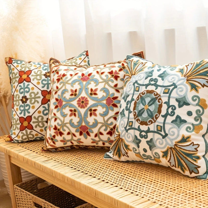 Square Embroidered Cushion Cover Vintage Style Pillow Case