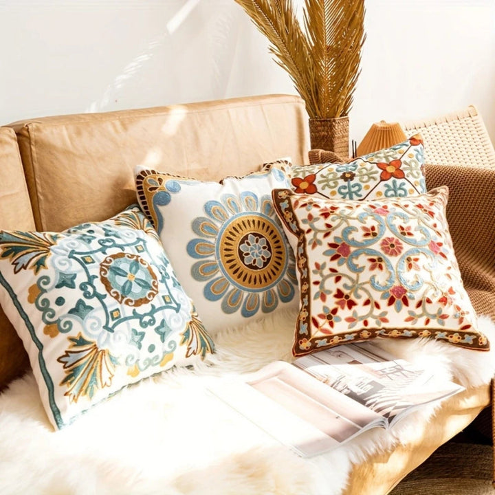 Square Embroidered Cushion Cover Vintage Style Pillow Case