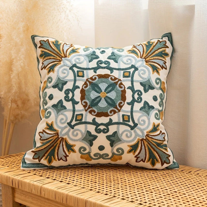 Square Embroidered Cushion Cover Vintage Style Pillow Case