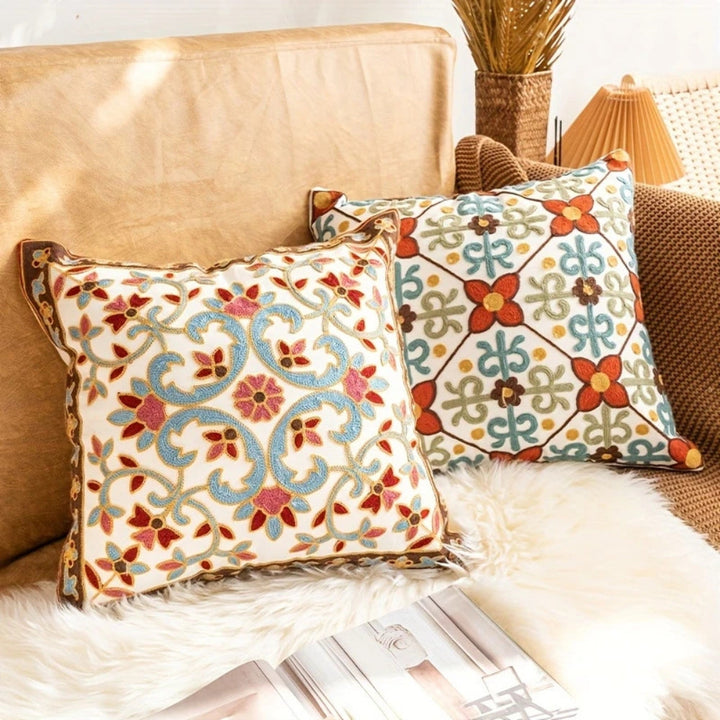 Square Embroidered Cushion Cover Vintage Style Pillow Case