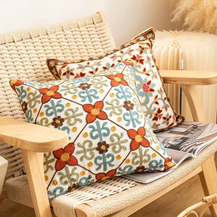 Square Embroidered Cushion Cover Vintage Style Pillow Case