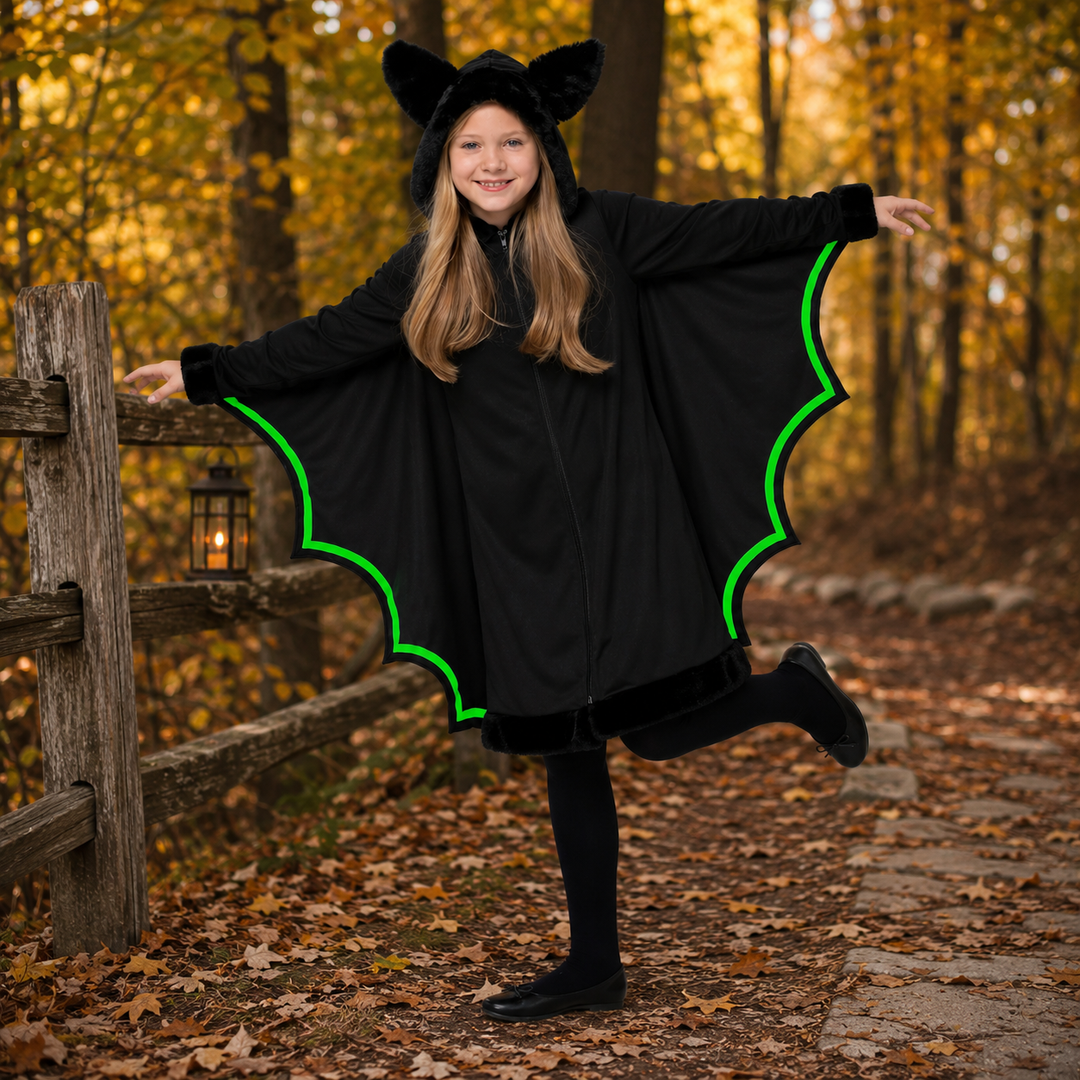 Girls Glow in the Dark Bat Wings Halloween Costume Kids Cosplay Outfit