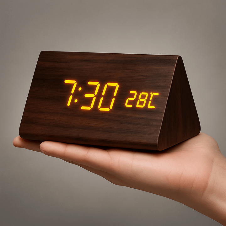 Wooden LED Digital Alarm Clock Adjustable Display Square Shape