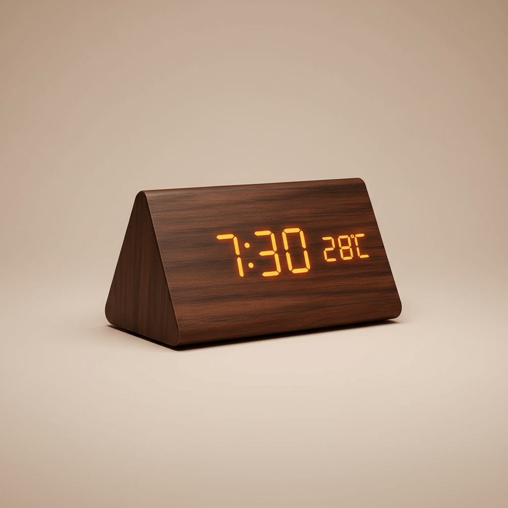 Wooden LED Digital Alarm Clock Adjustable Display Square Shape