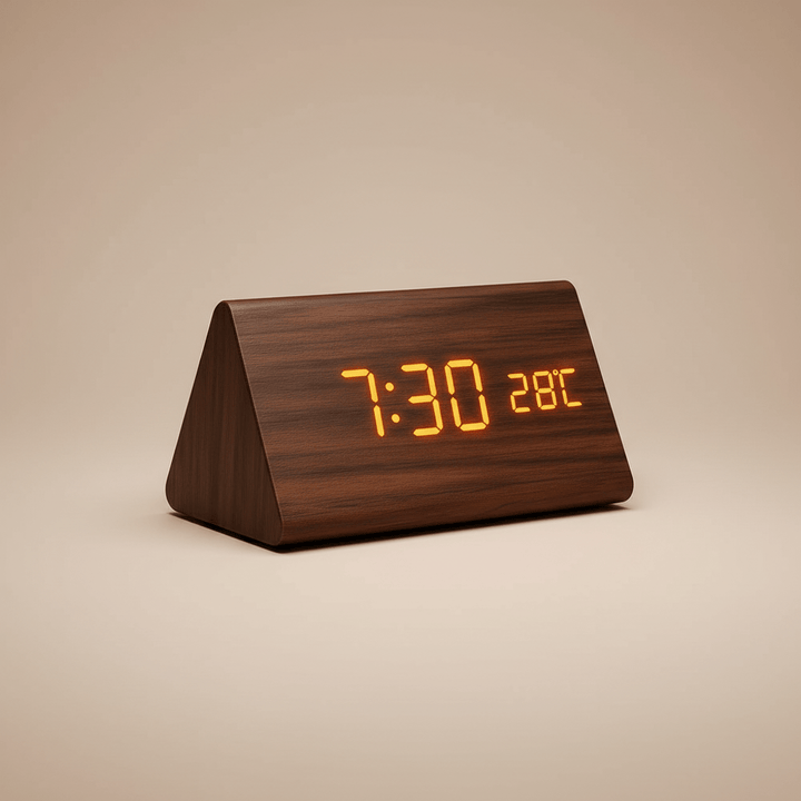Wooden LED Digital Alarm Clock Adjustable Display Square Shape