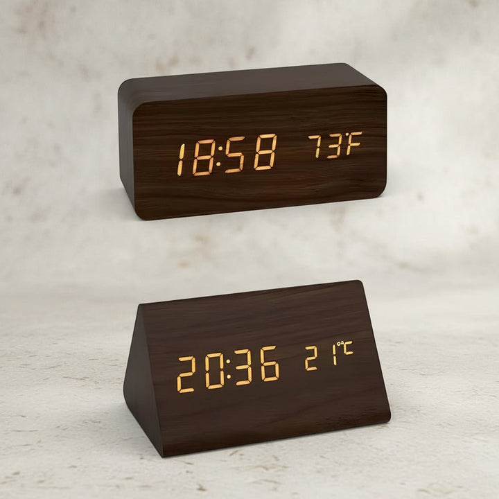 Wooden LED Digital Alarm Clock Adjustable Display Square Shape