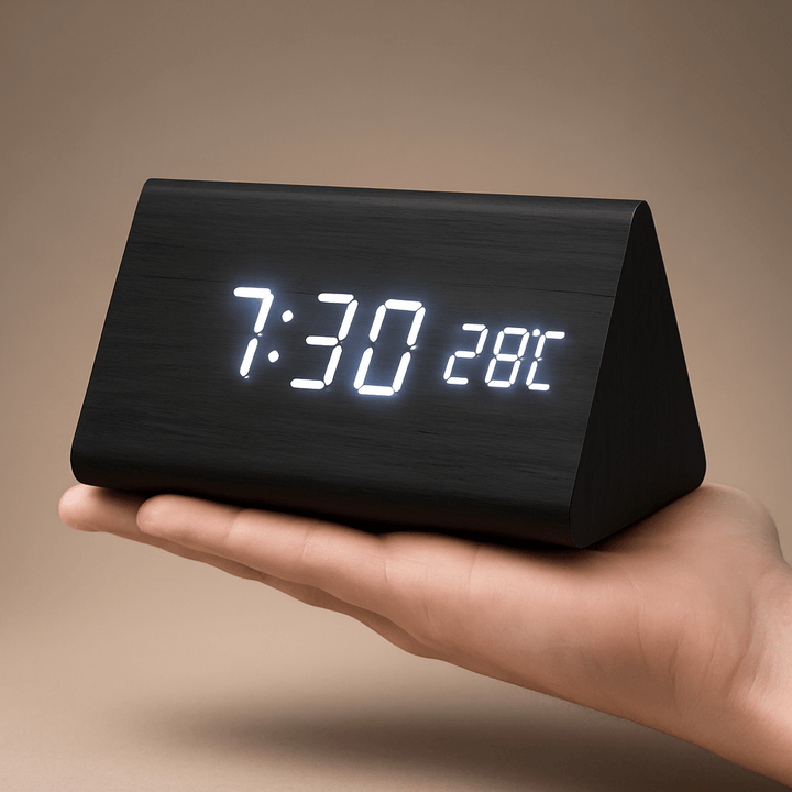 Wooden LED Digital Alarm Clock Adjustable Display Square Shape