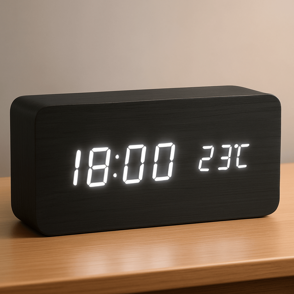 Wooden LED Digital Alarm Clock Adjustable Display Square Shape