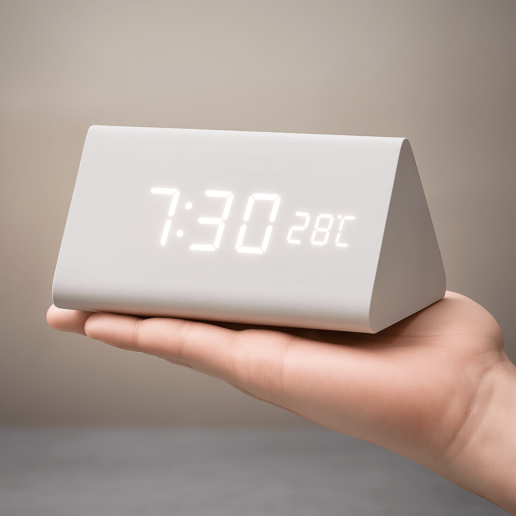 Wooden LED Digital Alarm Clock Adjustable Display Square Shape