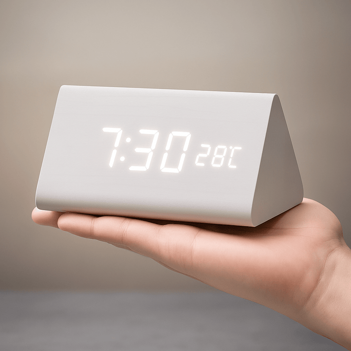 Wooden LED Digital Alarm Clock Adjustable Display Square Shape